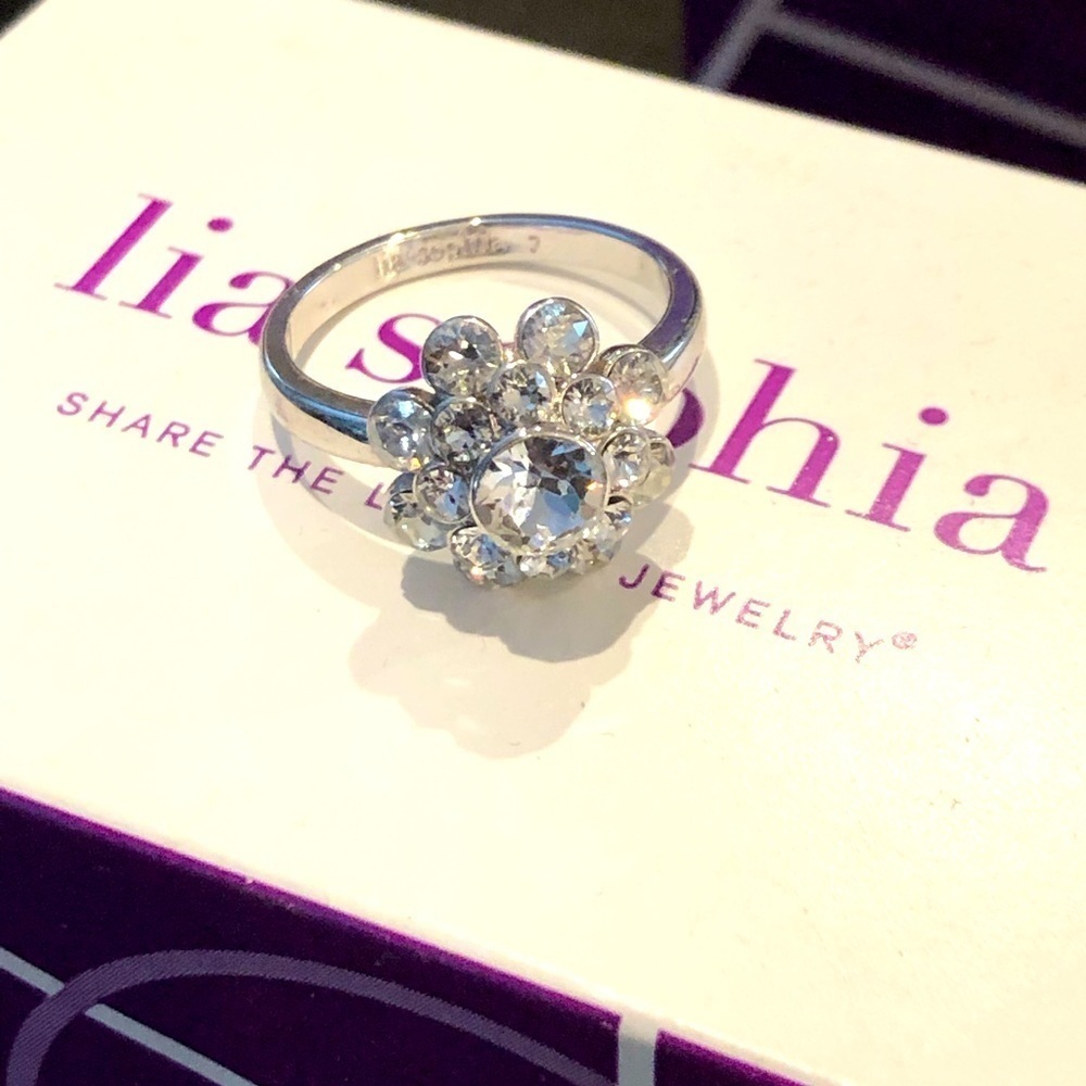 Lia Sophia Clear Crystal Flower Cluster Ring